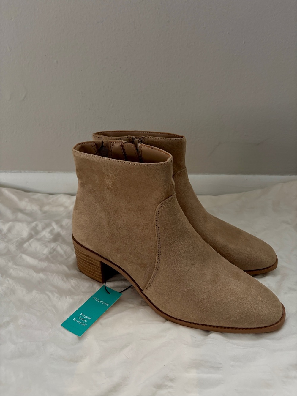 Maurices Beige Suede Ankle Booties